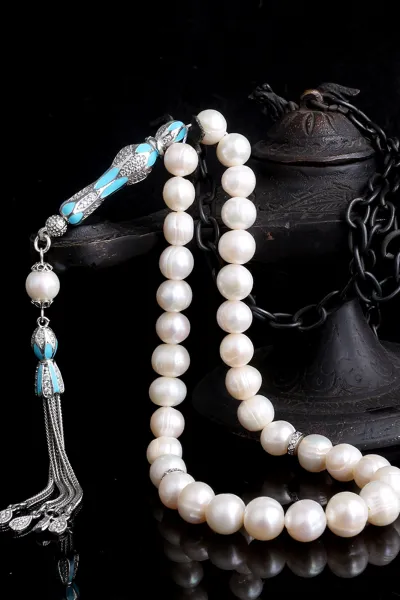 925 Ayar Mineli Gümüş Püsküllü İnci Taşı Tesbih