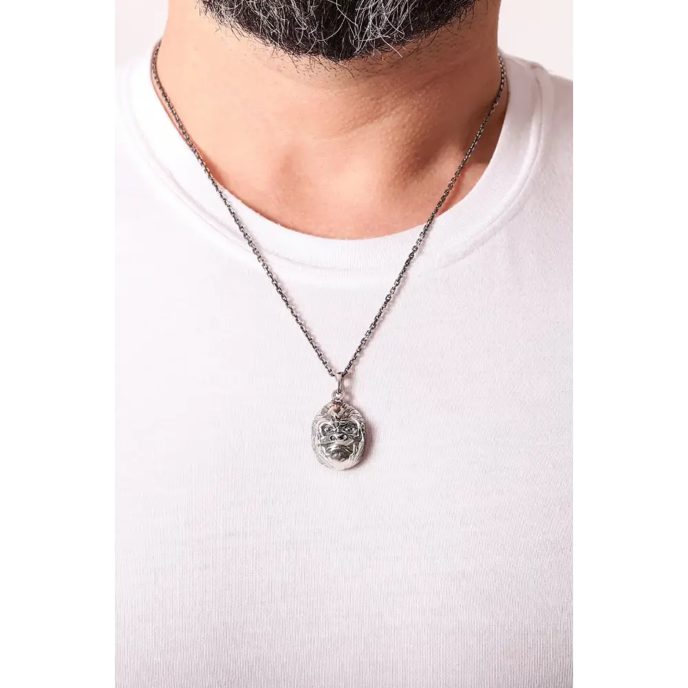 925 Ayar Goril Figürlü Erkek Kolye Silver