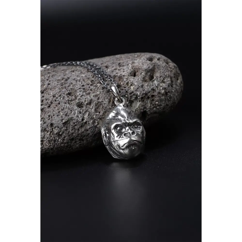 925 Ayar Goril Figürlü Erkek Kolye Silver