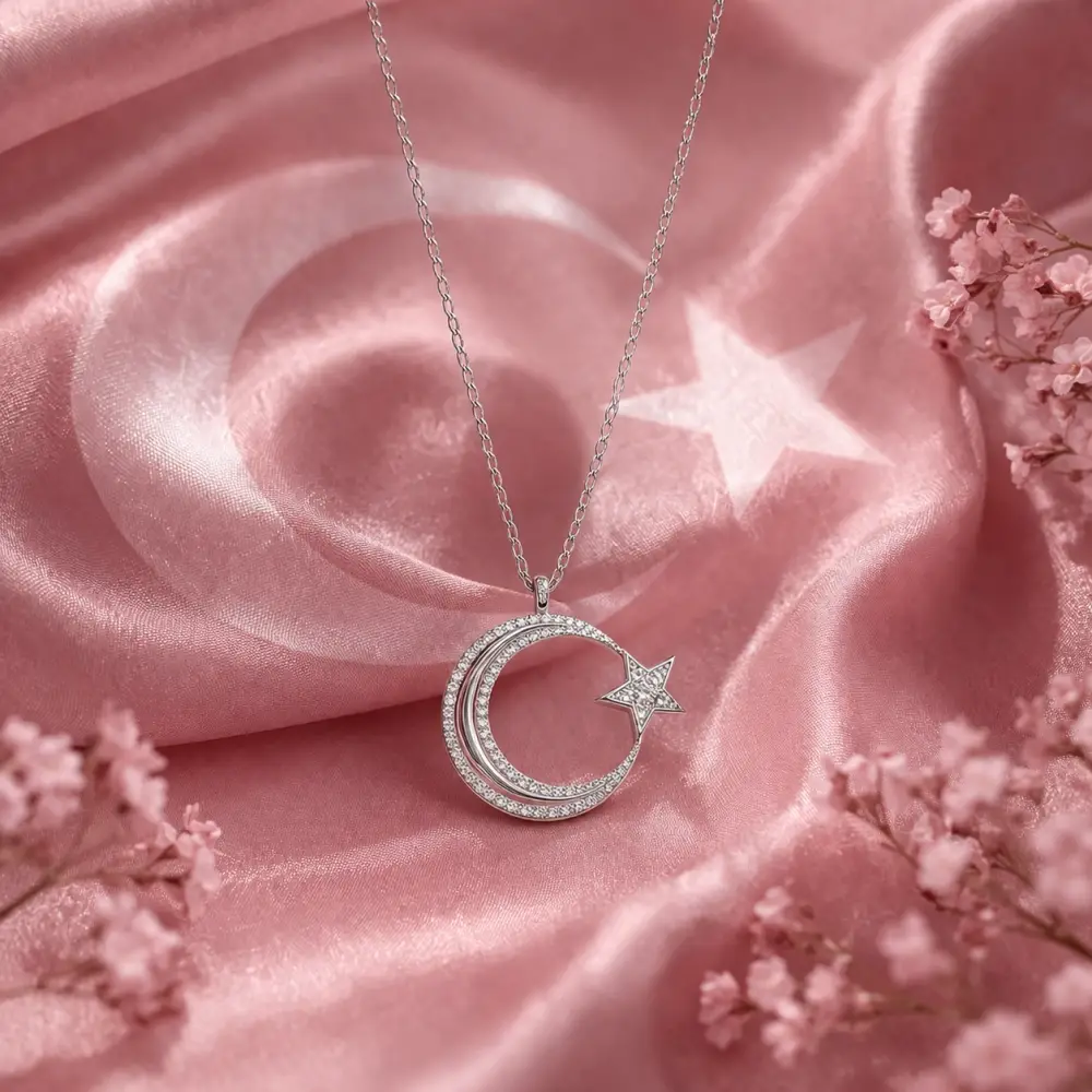 925 Ayar Gümüş Ay yıldız Kolye