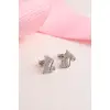 925 Ayar Gümüş Zirkon Taşlı Kedi Figürlü Küpe - Silver