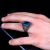 925 Ayar Blue Topaz Taşı Gümüş Erkek Yüzük Silver