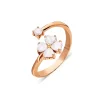 925 Ayar Gümüş Ayarlanabilir Yonca Motifli Yüzük - Rose Gold