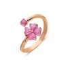 925 Ayar Gümüş Ayarlanabilir Yonca Motifli Yüzük - Rose Gold