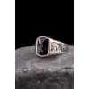 925 Ayar Gümüş Kalem İşlemeli Motif Zirkon Taşlı Erkek Yüzük Silver