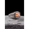 925 Ayar Gümüş Kalem İşlemeli Motif Zirkon Taşlı Erkek Yüzük Silver