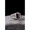 925 Ayar Gümüş Kalem İşlemeli Motif Zirkon Taşlı Erkek Yüzük Silver
