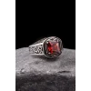925 Ayar Gümüş Kalem İşlemeli Motif Zirkon Taşlı Erkek Yüzük Silver