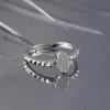 925 Ayar Zirkon Taş Süslemeli Elips Ayarlanabilir Gümüş Yüzük Silver