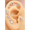 925 Ayar Kalp Motifli Taşlı Minimal Tragus Piercing