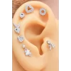 925 Ayar Kalp Motifli Taşlı Minimal Tragus Piercing