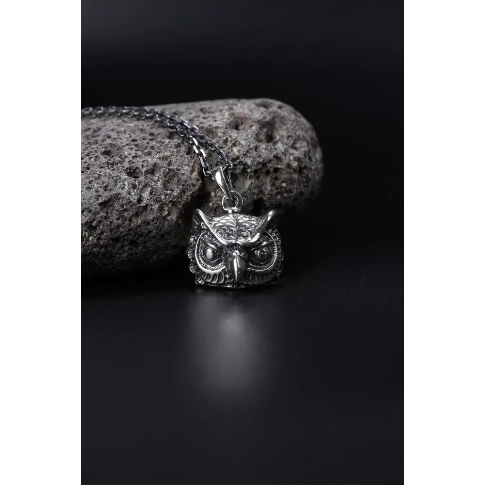 925 Ayar Baykuş Figürlü Erkek kolye Silver
