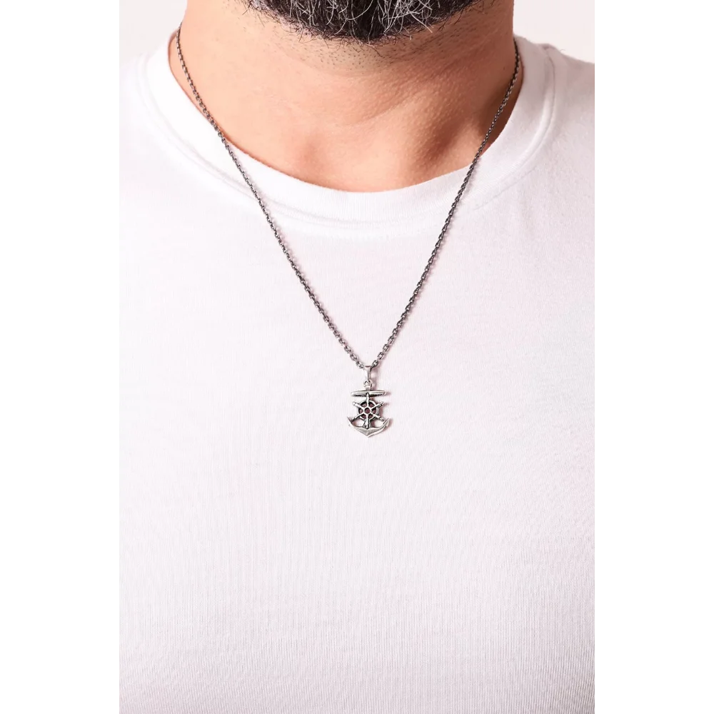925 Ayar Dümenli Gemi Çapası Erkek Kolye Silver