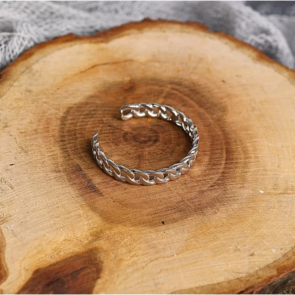925 Ayar Gümüş Ayarlanabilir Halat Motifli Kadın Yüzük - Silver