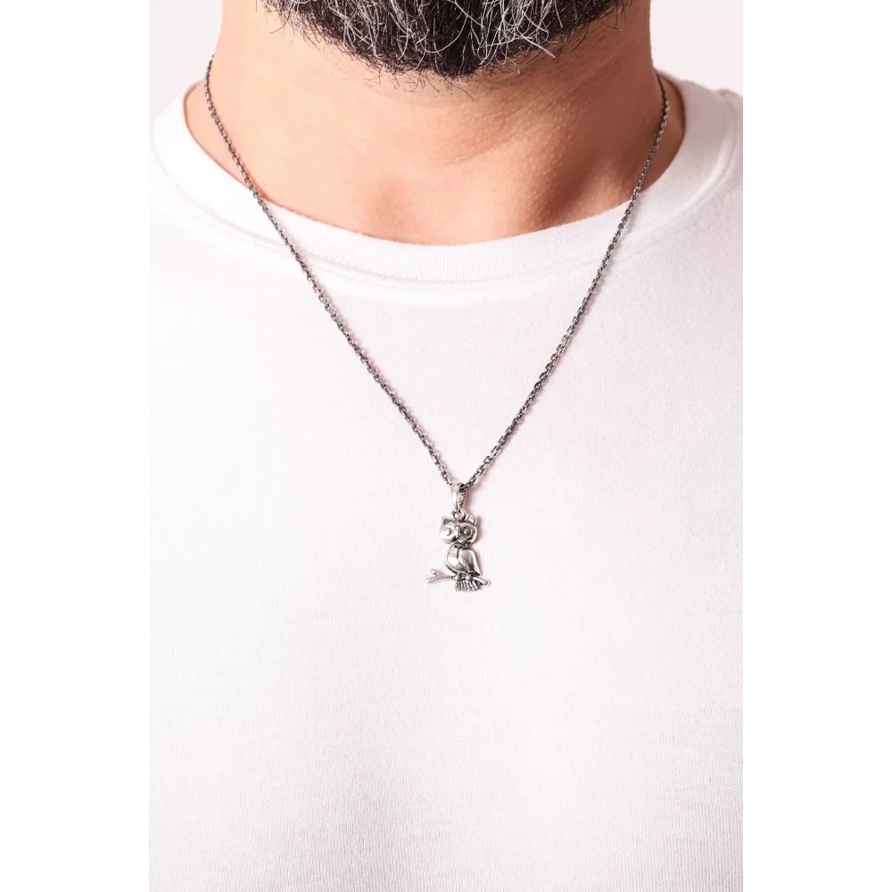 925 Ayar Gümüş Baykuş Figürlü Erkek Kolye Silver
