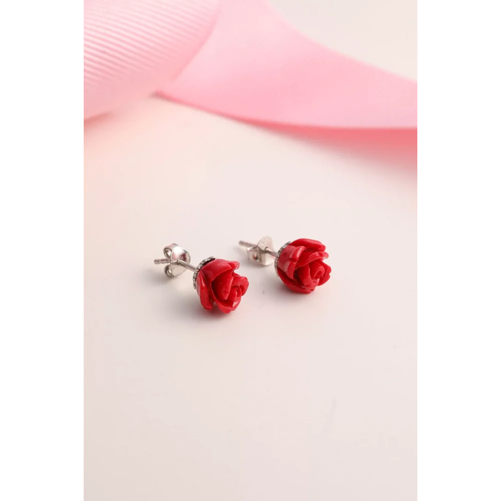 925 Ayar Gümüş Gül Küpe - Rose