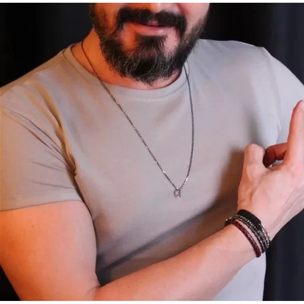925 Ayar Gümüş Kare Erkek Kolye Silver