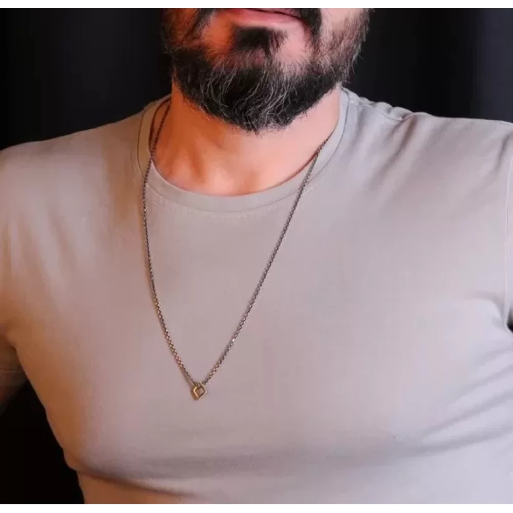925 Ayar Gümüş Kare Erkek Kolye Silver