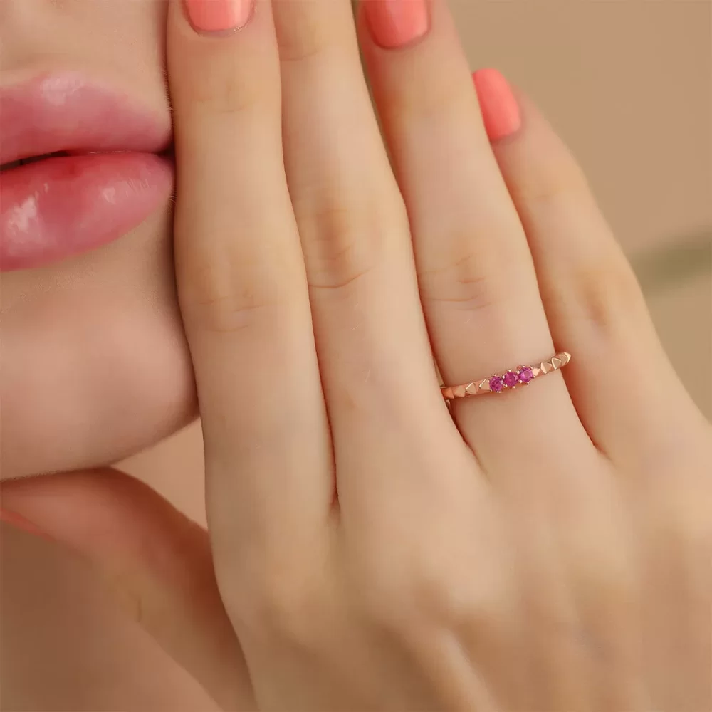 925 Ayar Gümüş Üçtaş Ayarlanabilir Yüzük Rose