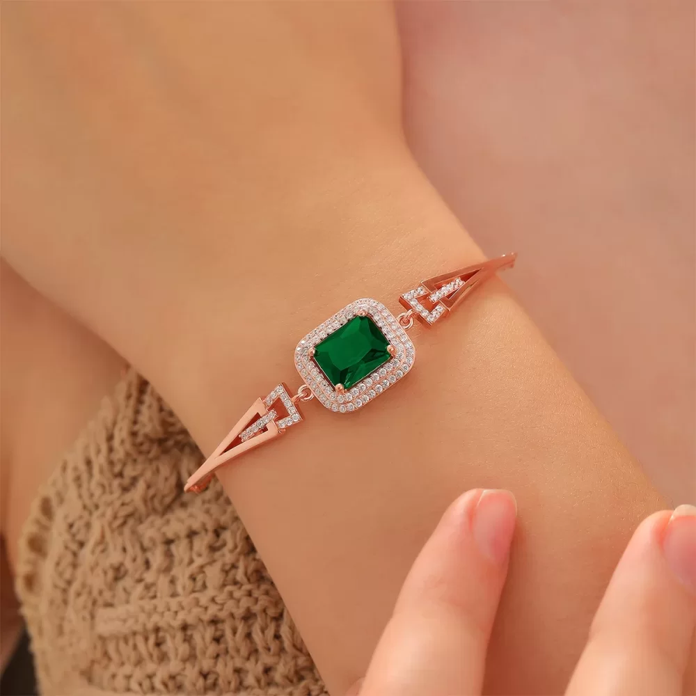 925 Ayar Gümüş Zirkon Taşı Süslemeli Bileklik Rose