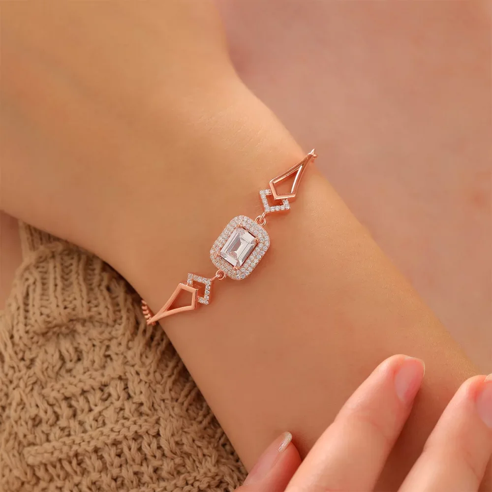 925 Ayar Gümüş Zirkon Taşlı Bileklik Rose