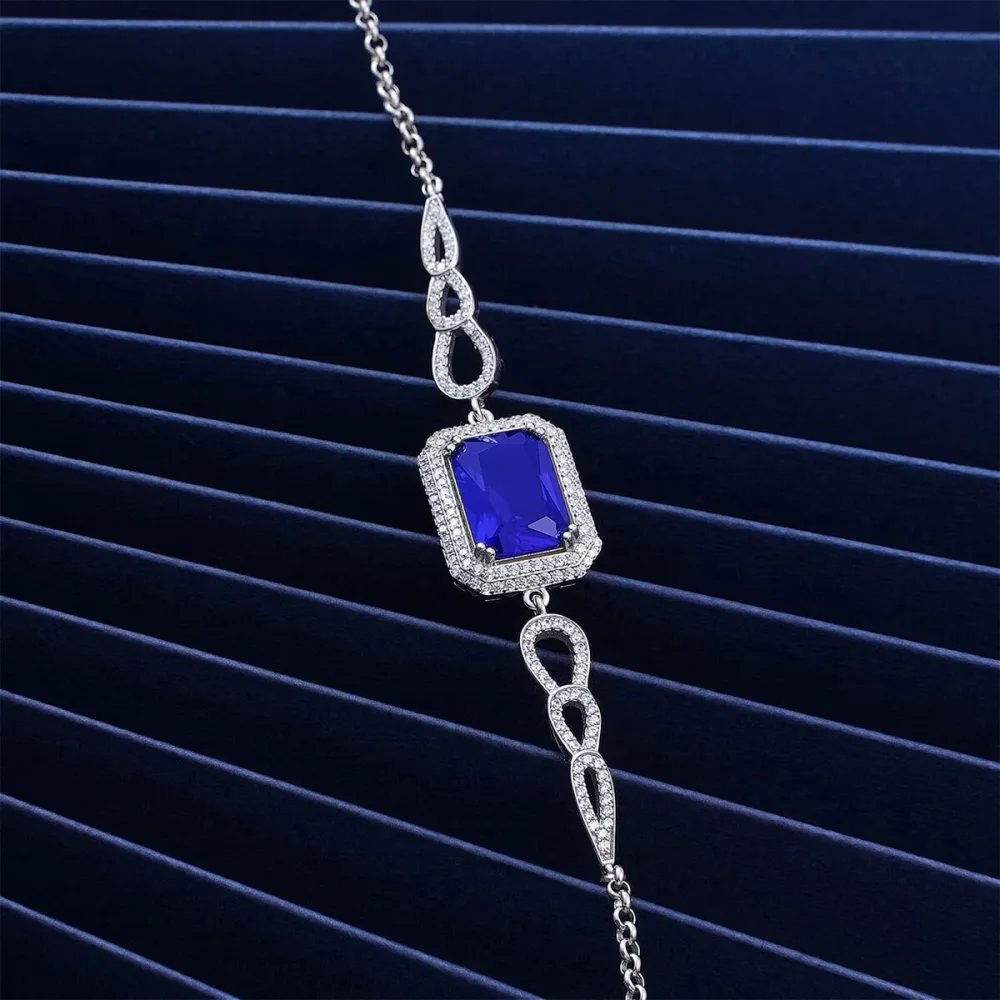 925 Ayar Gümüş Zirkon Taşlı Damla Motifli Bileklik Silver