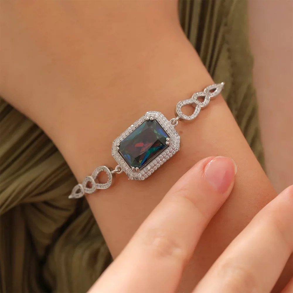 925 Ayar Gümüş Zirkon Taşlı Damla Motifli Gümüş Bileklik Silver