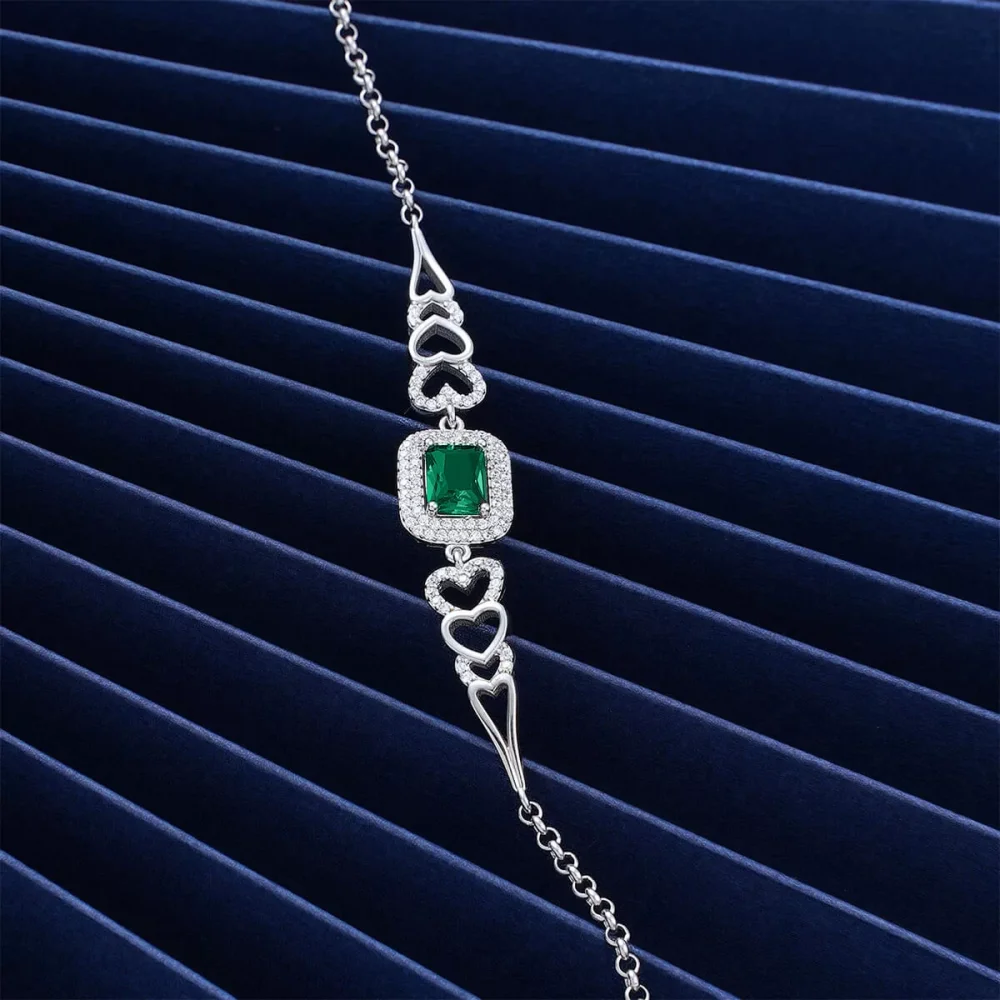 925 Ayar Gümüş Zirkon Taşlı Kalp Motifli Bileklik Silver