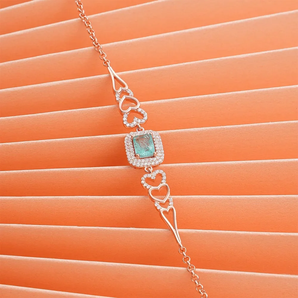 925 Ayar Gümüş Zirkon Taşlı Kalp Motifli Şık Bileklik Rose