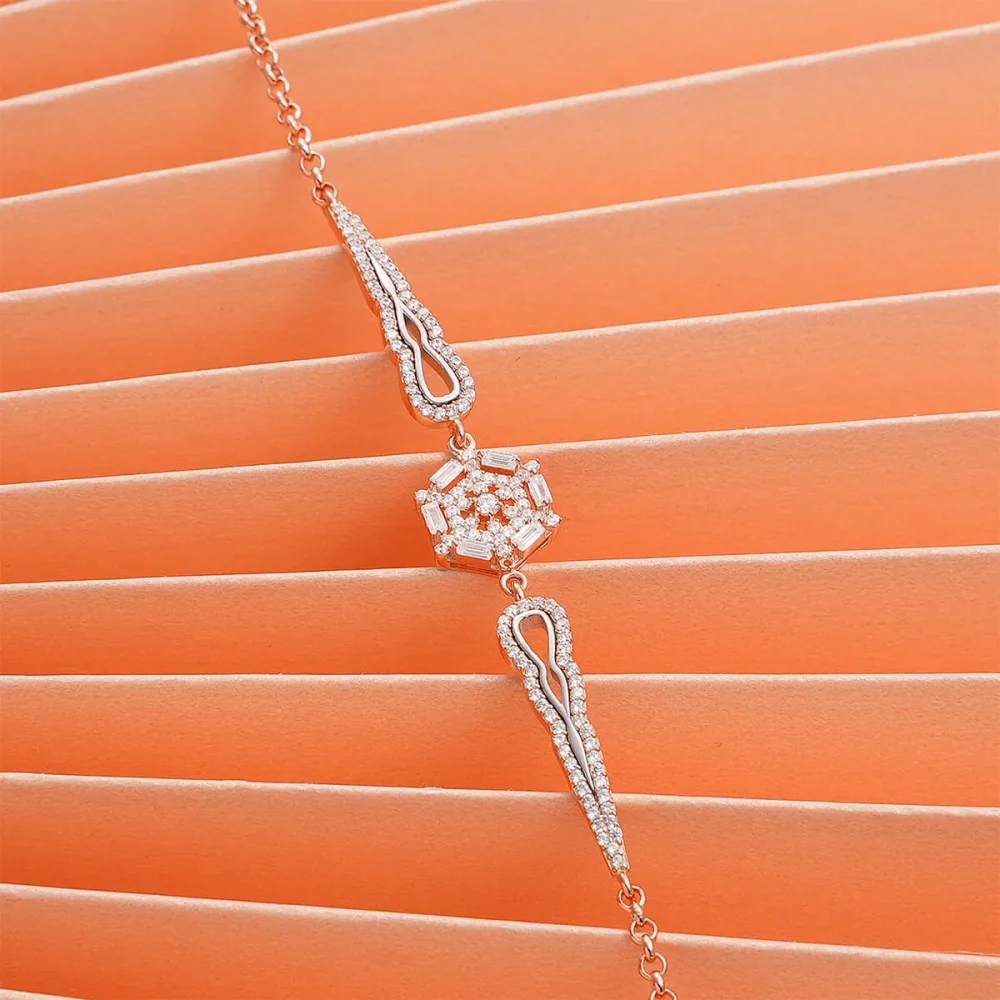 925 Ayar Gümüş Zirkon Taşlı Kar Tanesi Motifli Şık Bileklik Rose