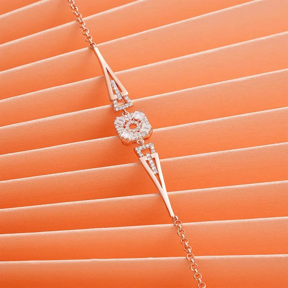 925 Ayar Gümüş Zirkon Taşlı Kare Bileklik Rose