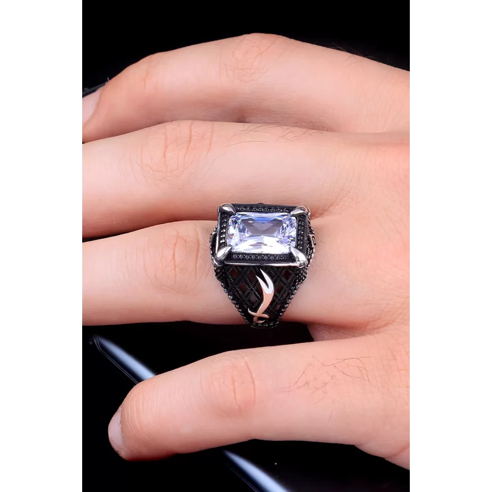 925 Ayar Gümüş Zirkon Taşlı Kılıç Motifli Erkek Yüzük Silver