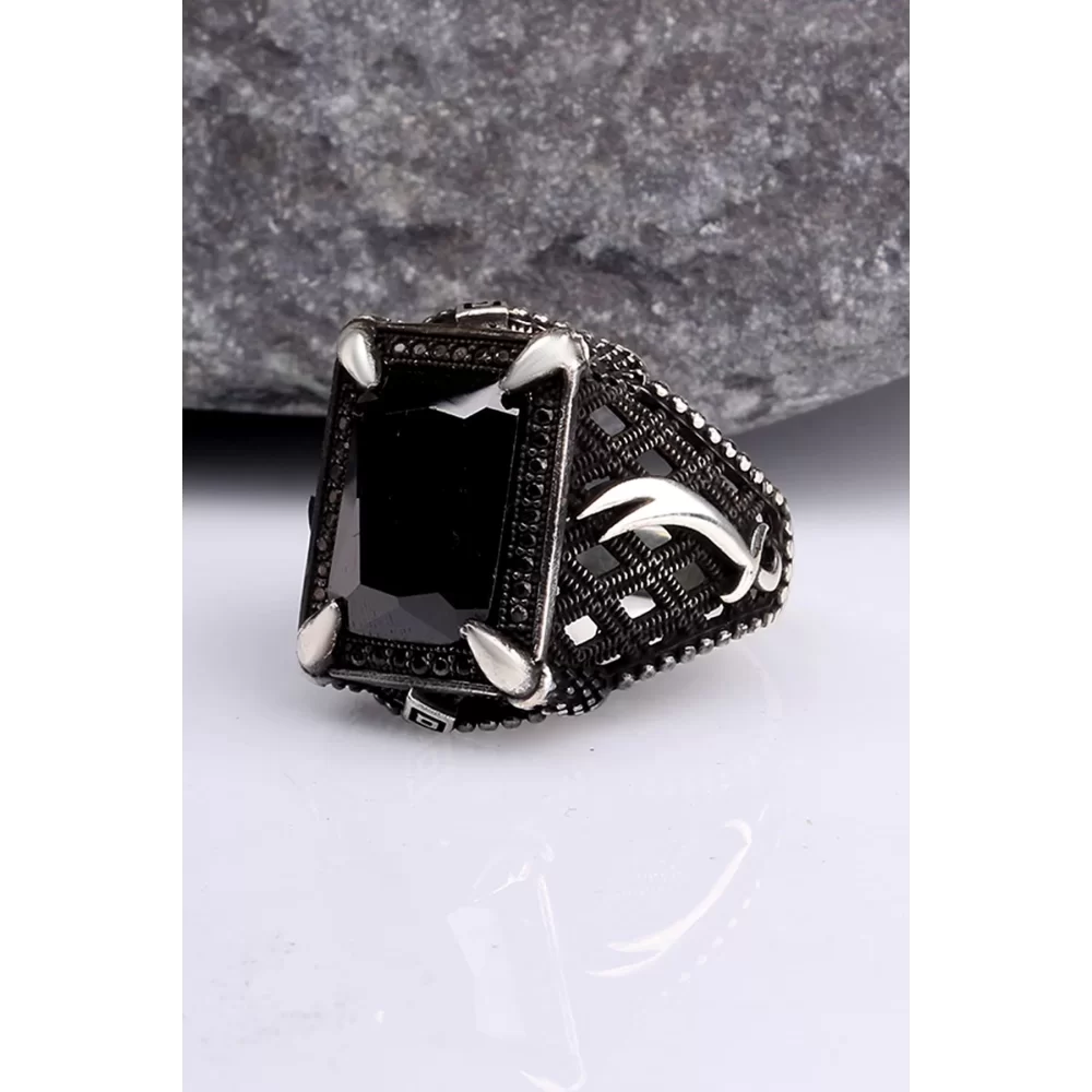 925 Ayar Gümüş Zirkon Taşlı Kılıç Motifli Erkek Yüzük Silver