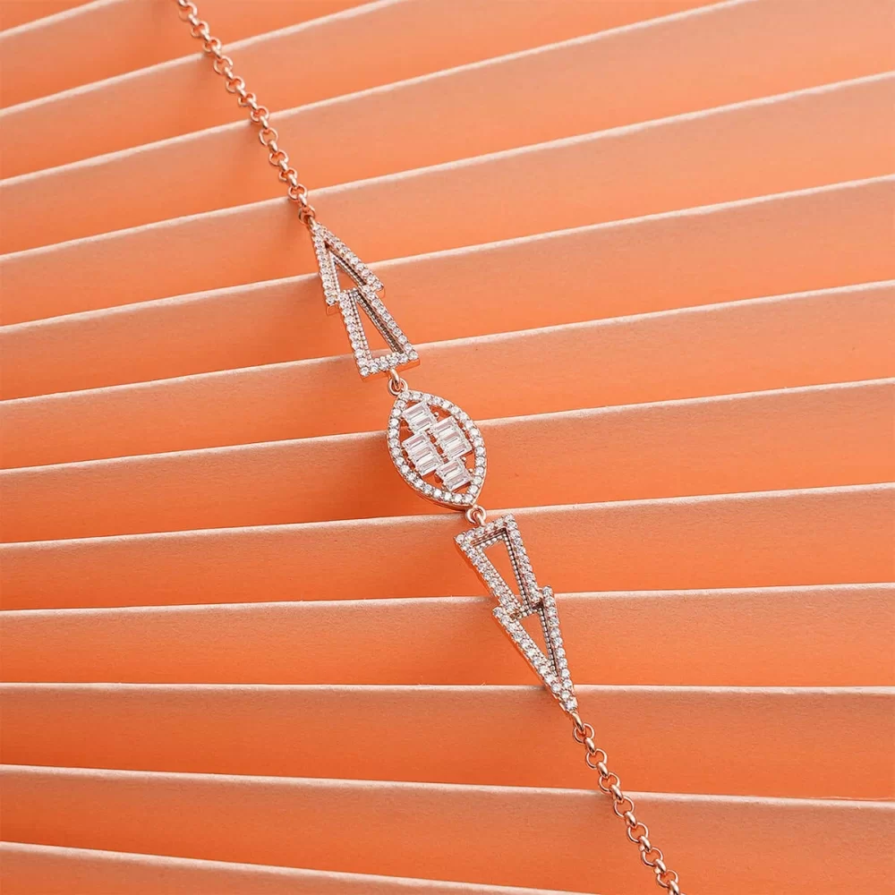 925 Ayar Gümüş Zirkon Taşlı Şık Bileklik Rose