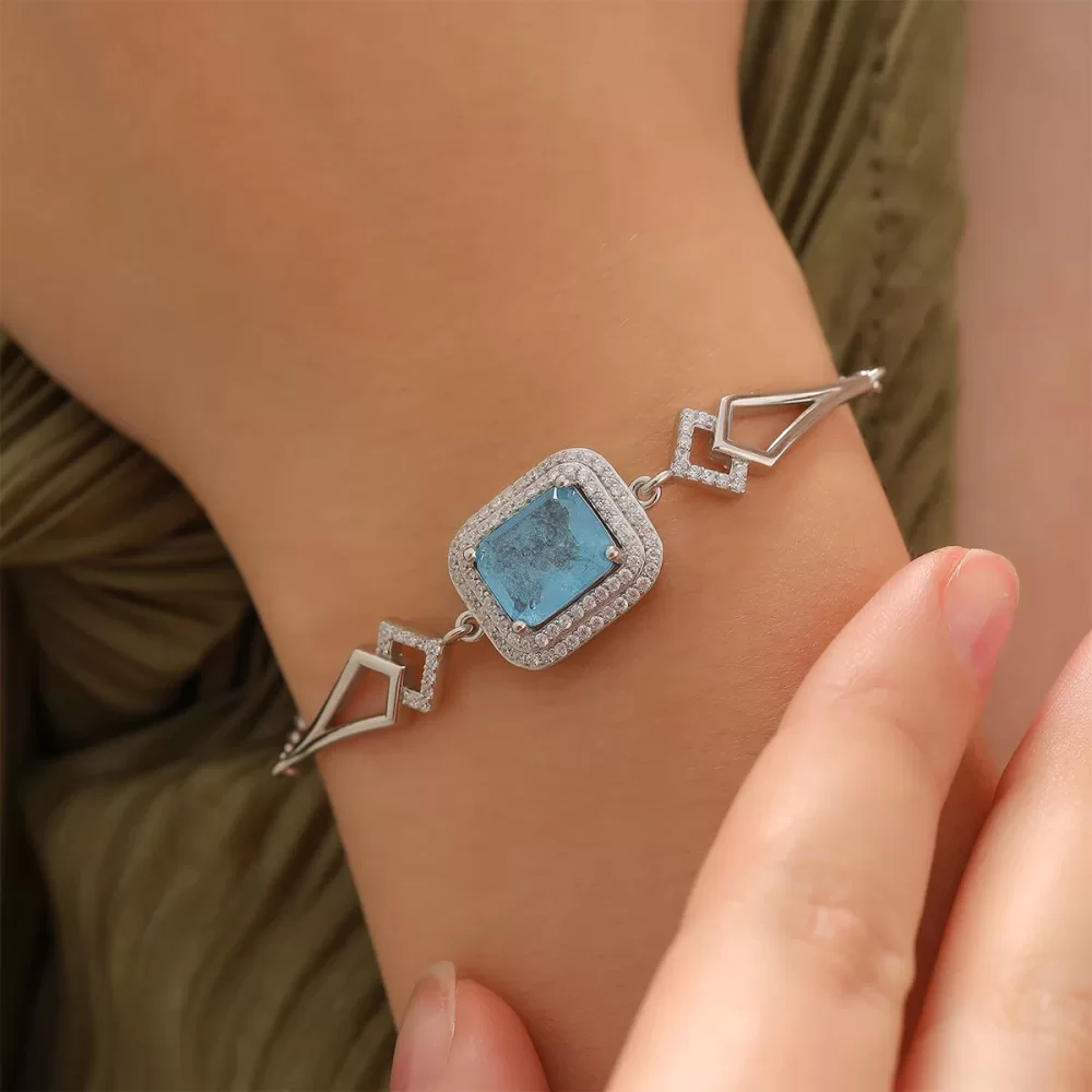 925 Ayar Gümüş Zirkon Taşlı Şık Bileklik Silver
