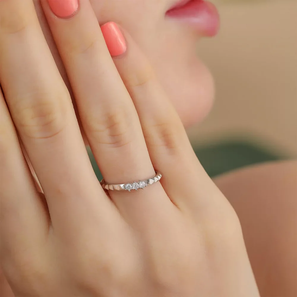 925 Ayar Üçtaş Ayarlanabilir Gümüş Yüzük Silver