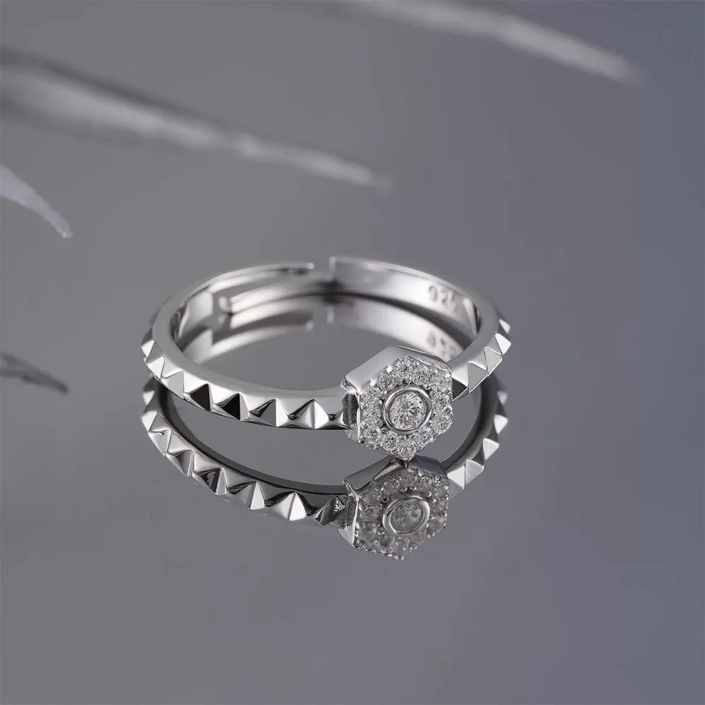 925 Ayar Zirkon Taş Ayarlanabilir Gümüş Yüzük Silver