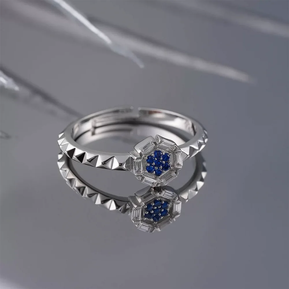 925 Ayar Zirkon Taş Gümüş Ayarlanabilir Yüzük Silver