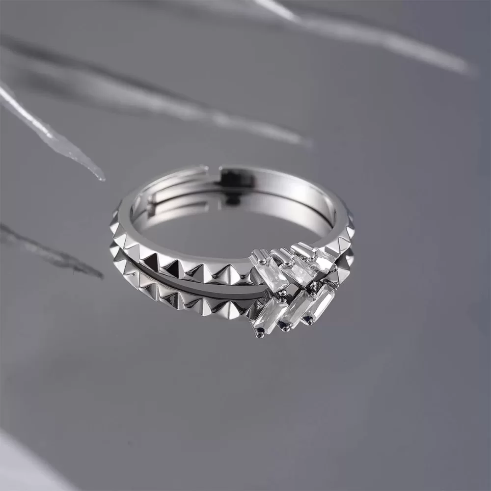 925 Ayar Zirkon Taş Süslemeli Baget Ayarlanabilir Gümüş Yüzük Silver