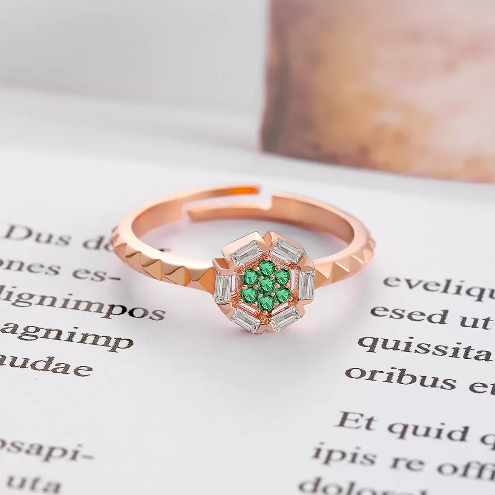 925 Ayar Zirkon Taş Süslemeli Çiçek Baget Gümüş Yüzük Rose