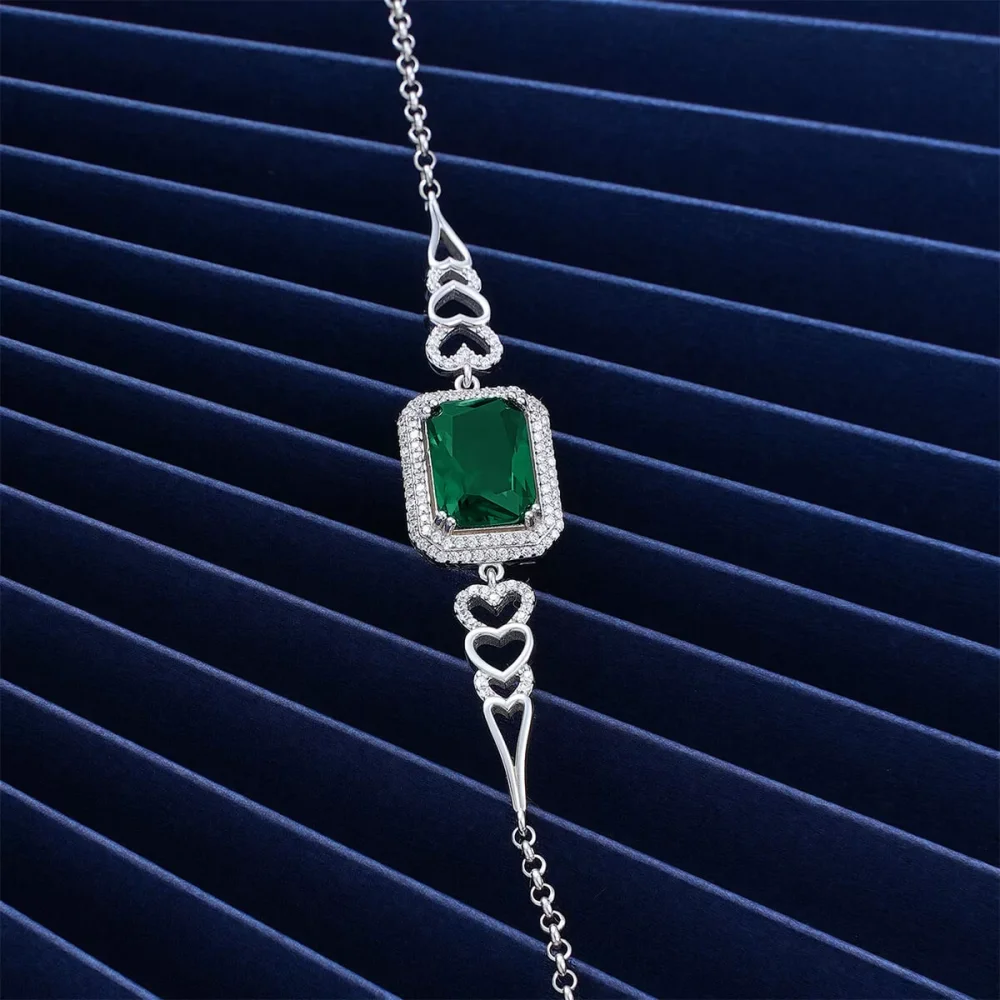 925 Ayar Zirkon Taşı Süslemeli Kalp Motifli Gümüş Bileklik Silver