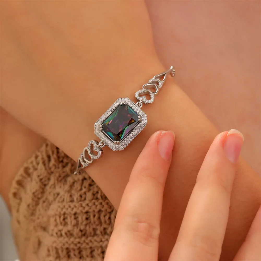 925 Ayar Zirkon Taşı Süslemeli Kalp Motifli Şık Gümüş Bileklik Silver