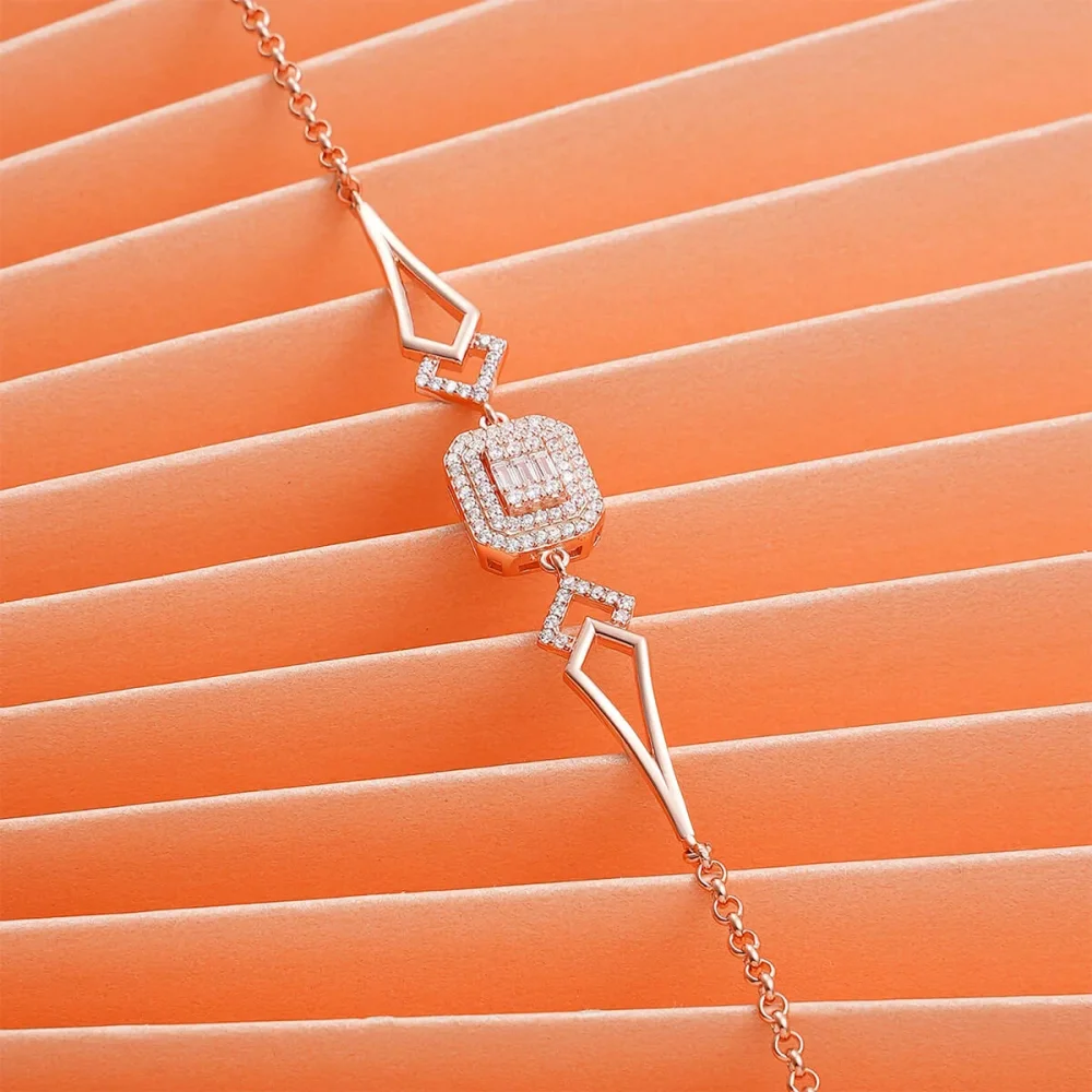 925 Ayar Zirkon Taşlı Baget Bileklik Rose