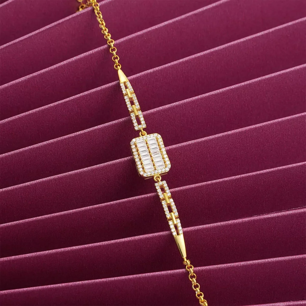 925 Ayar Zirkon Taşlı Baget Bileklik Rose Gold