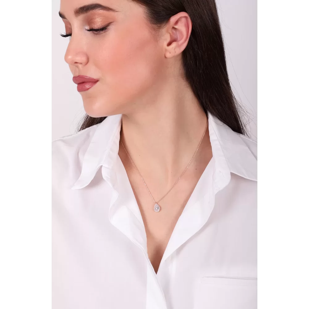 925 Ayar Zirkon Taşlı Damla Model Kolye