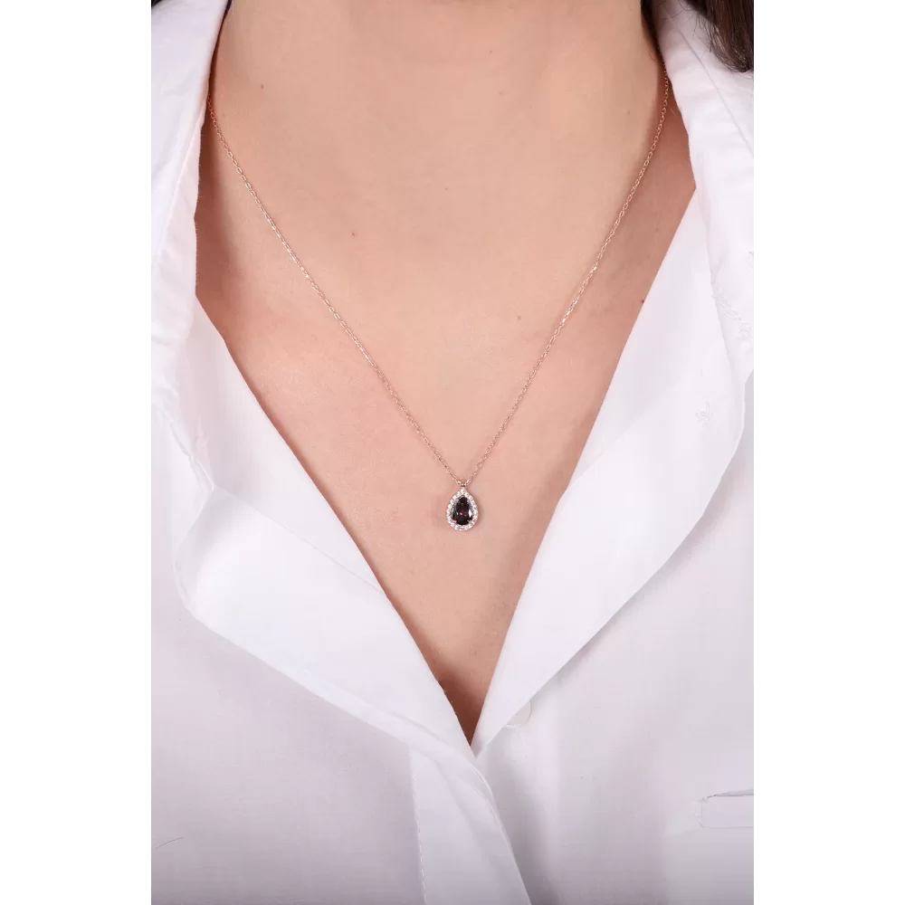 925 Ayar Zirkon Taşlı Damla Model Kolye