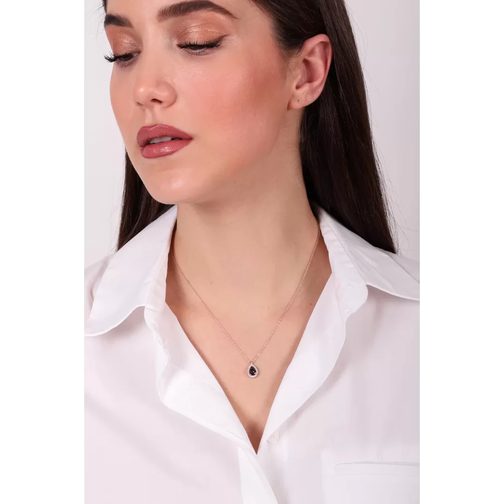 925 Ayar Zirkon Taşlı Damla Model Kolye