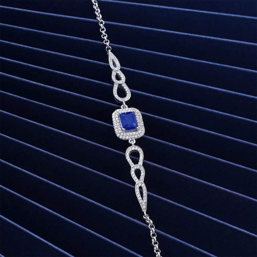 925 Ayar Zirkon Taşlı Damla Motifli Gümüş Bileklik Silver