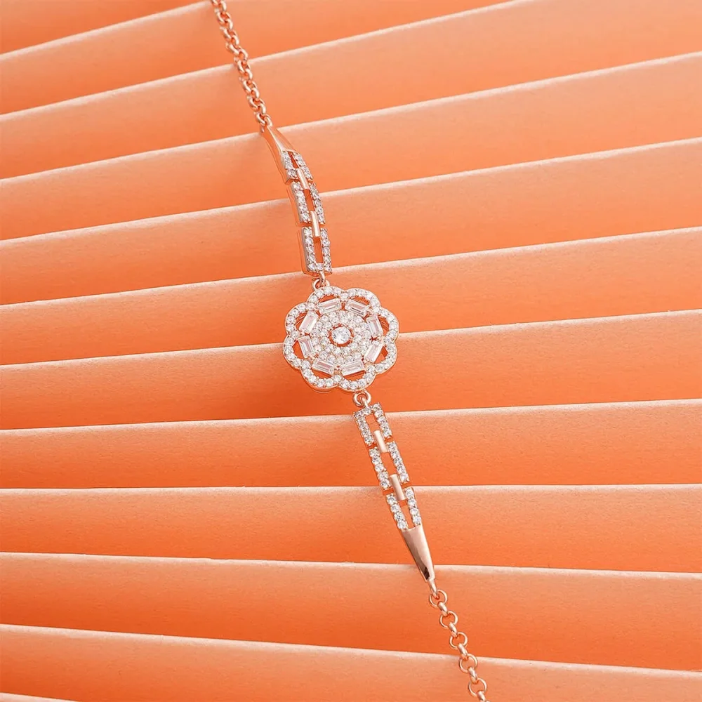 925 Ayar Zirkon Taşlı Gümüş Çiçek Bileklik Rose