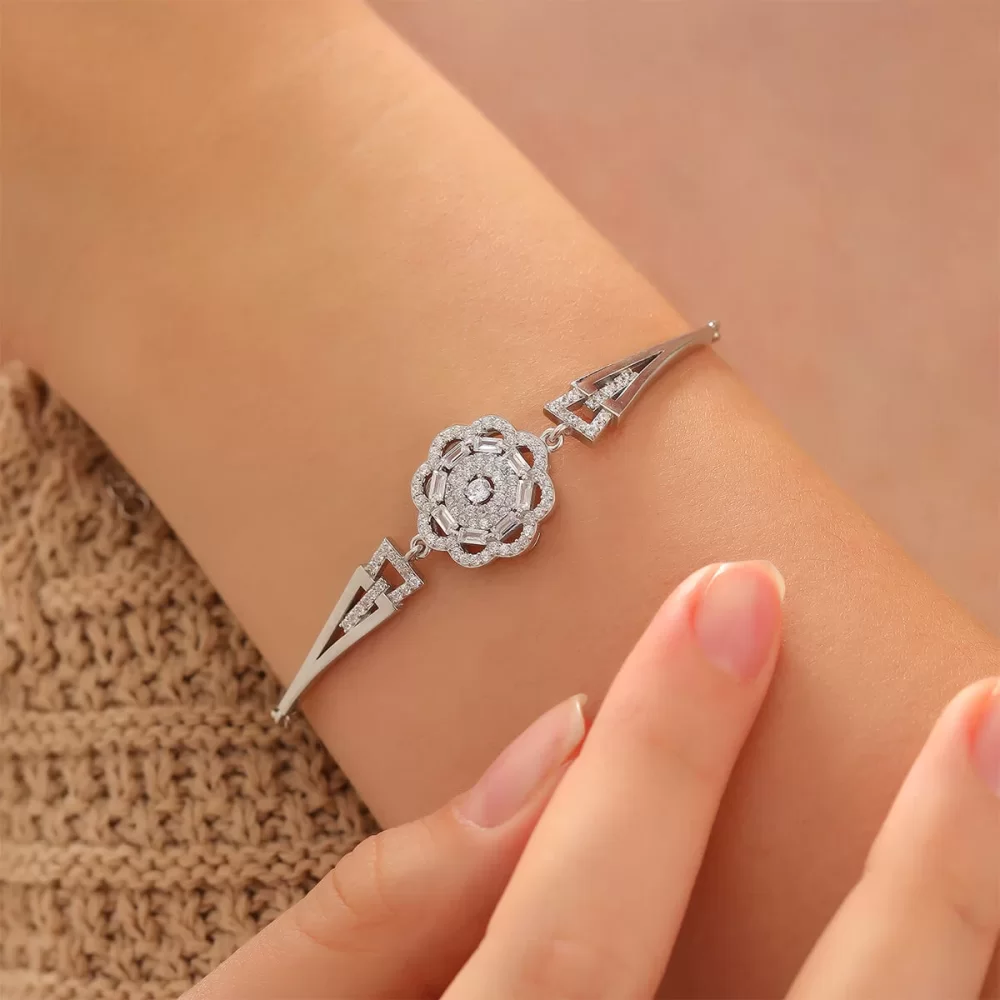 925 Ayar Zirkon Taşlı Güneş Gümüş Bileklik Silver